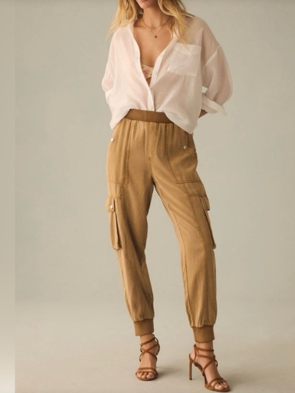 NWOT By ANTHROPOLOGIE Cargo Jogger Pants Cotton Blend Brown Size XST